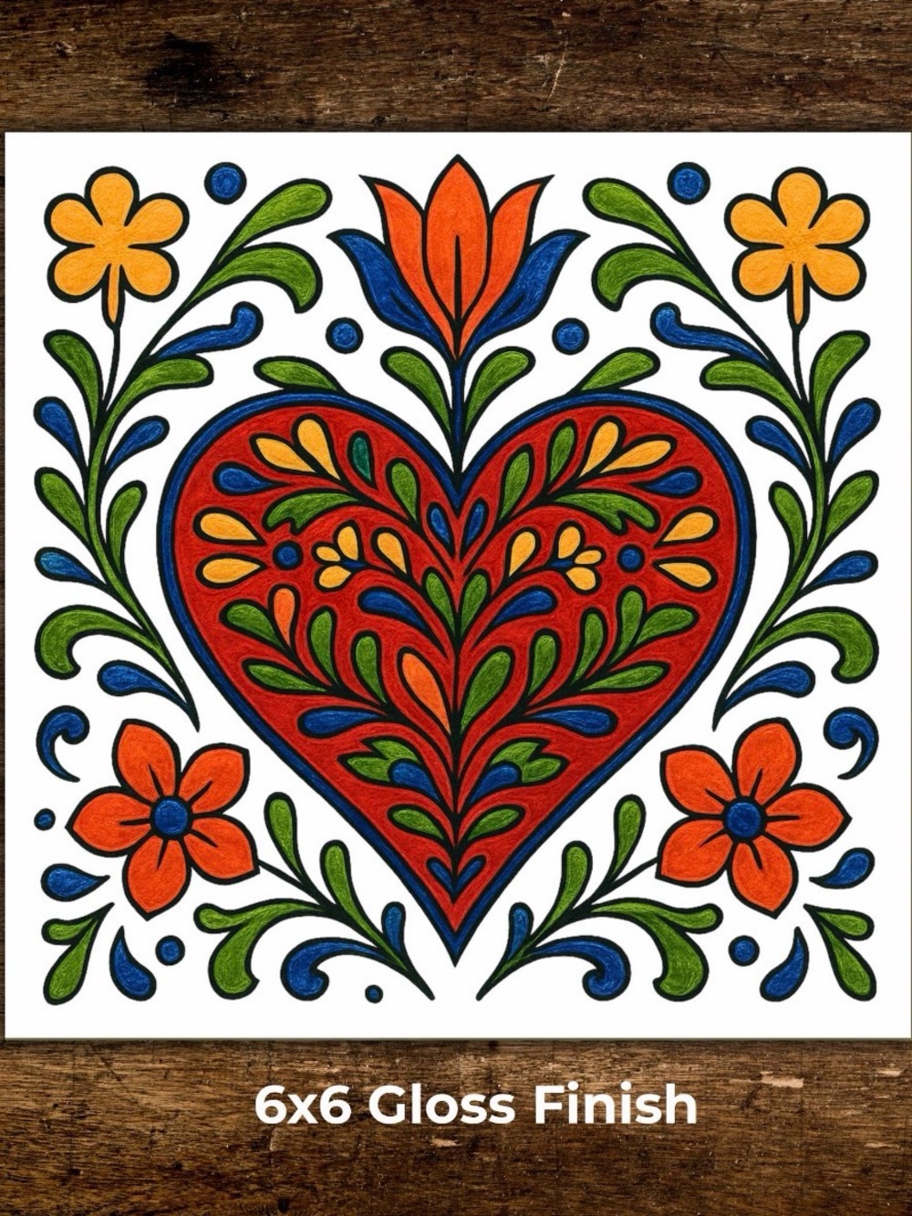 Talavera style ceramic heart tile - Heart Wall Art Print - Gloss Finish